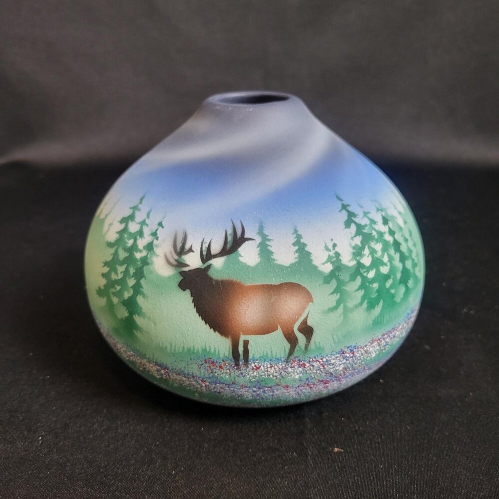 Cedar Mesa Navajo Native American Made Pottery High Country Elk Seed Bowl Signed